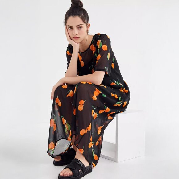 Just Female Hilda Maxi Dress in Orange Print - sz Large - Picture 1 of 6